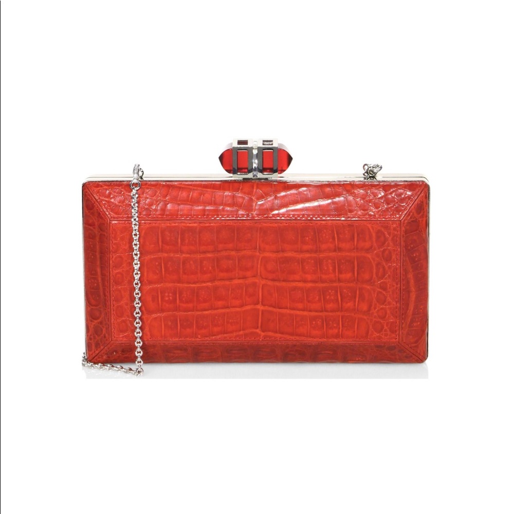 Judith Leiber Coffered Rec Red  Crocodile Clutch